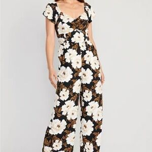 Old Navy Floral Flutter Sleeve Black Brown Floral Romper  Jumpsuit 3XL
